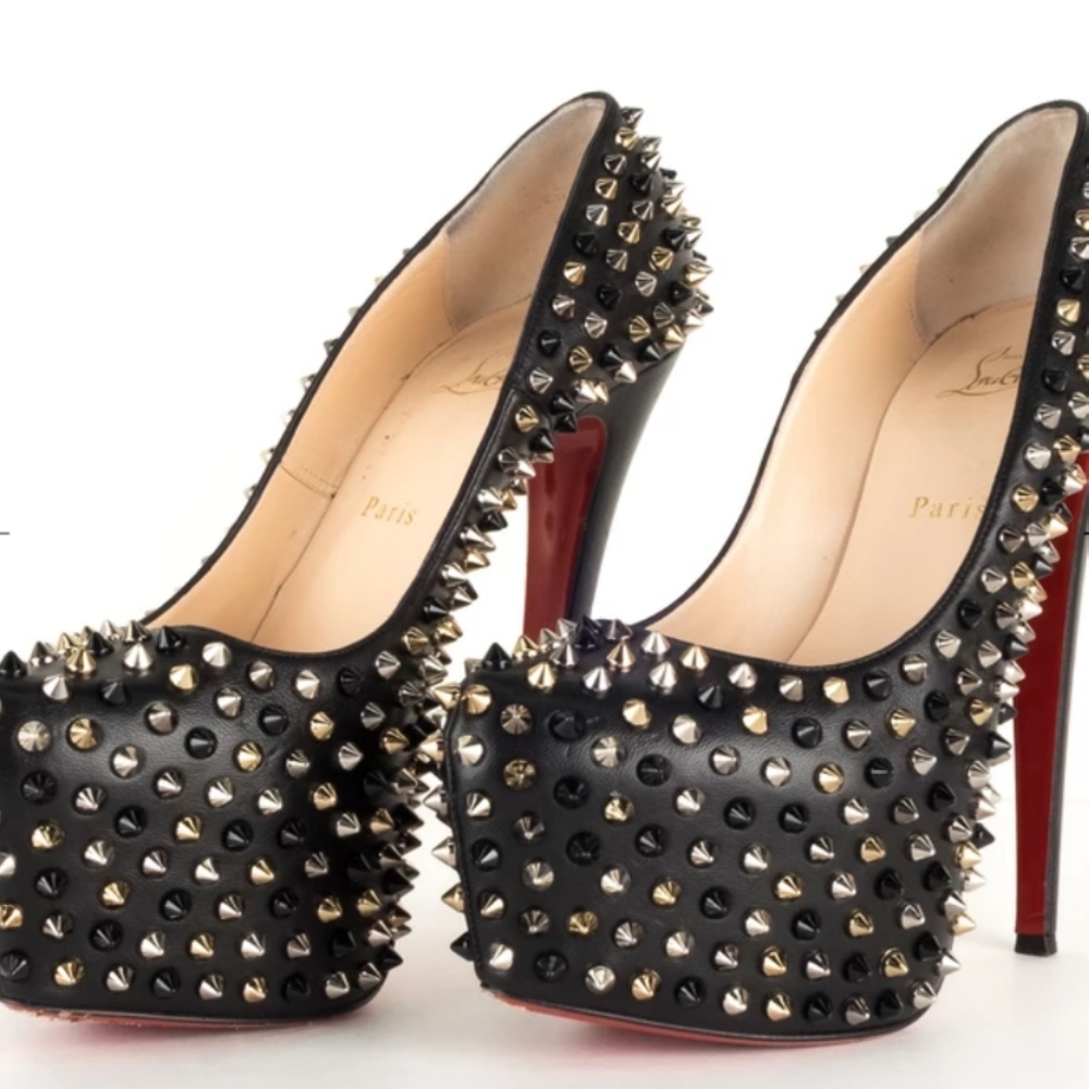 Christian Louboutin black leather mix spiked Daffo
